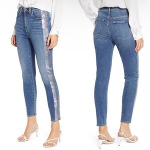 7 FOR ALL MANKIND High-Rise Foil Racing Stripe Ankle Skinny Jeans